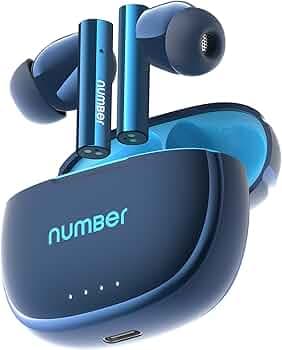 Number Navo Buds X1 w/ 50H Playtime, Dual Pairing, 13mm Speakers, ENC, 45ms Low Latency Bluetooth (Blue Pool)