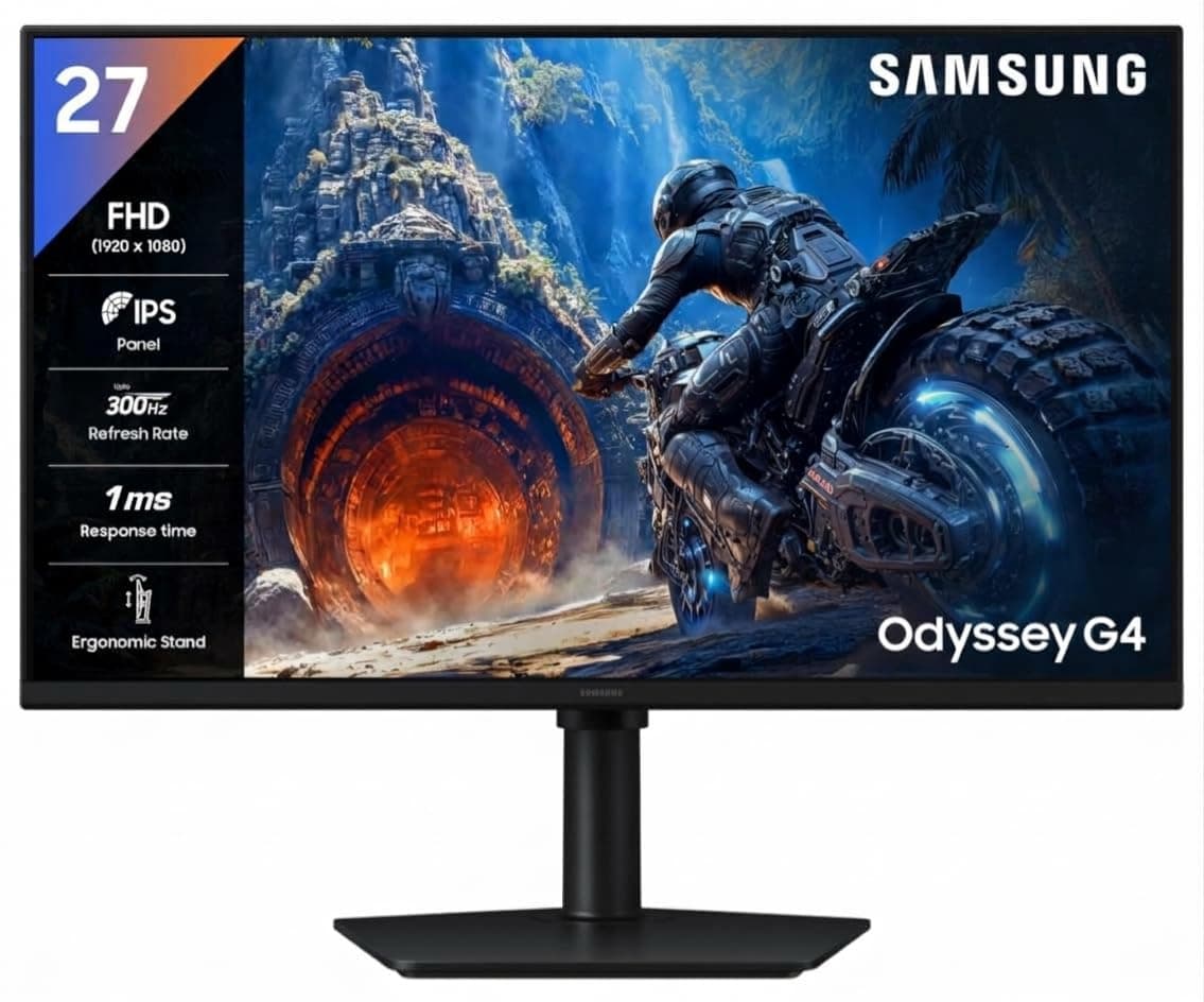 Samsung Odyssey G4 Flat Monitor 27 Inch FHD (1,920 x 1,080 Resolution), 300 Hz, IPS Panel, 1ms(GTG), Display Port, HDMI, Headphone Jack, FreeSync & G-