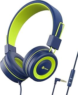 iClever Kids Headphones with Microphone - 85dB/94dB Volume Limited - Stereo 3.5mm Jack Tangle-Free Wired Headphones for Kids, Foldable - Childrens Hea