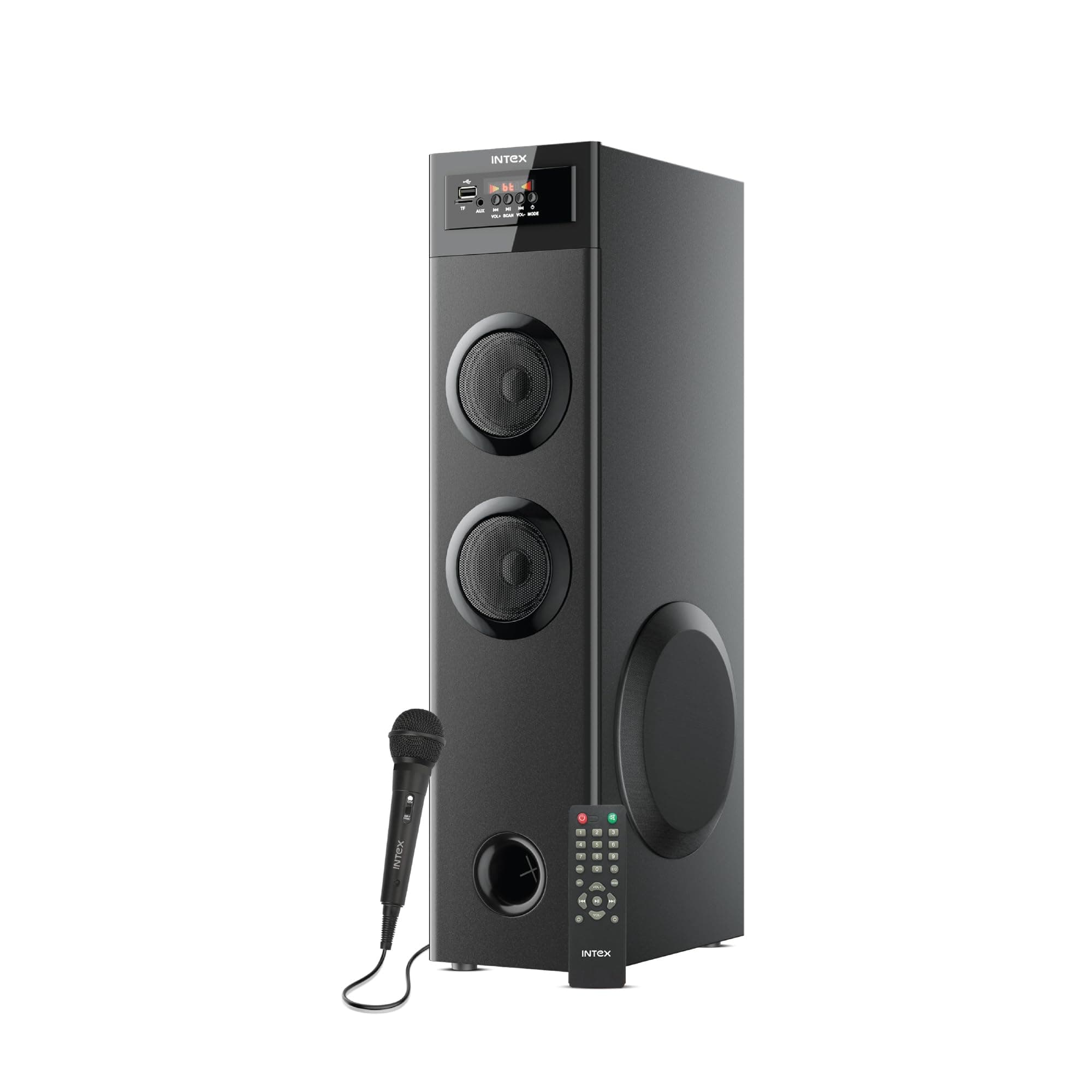 Intex 700-S Multimedia 70 W Bluetooth Tower Speaker | Wired Karaoke Mic | Party Speaker & 5.25 Inch Woofer | LED Display & Bluetooth v5.2 | Fully Remote Control (Black)