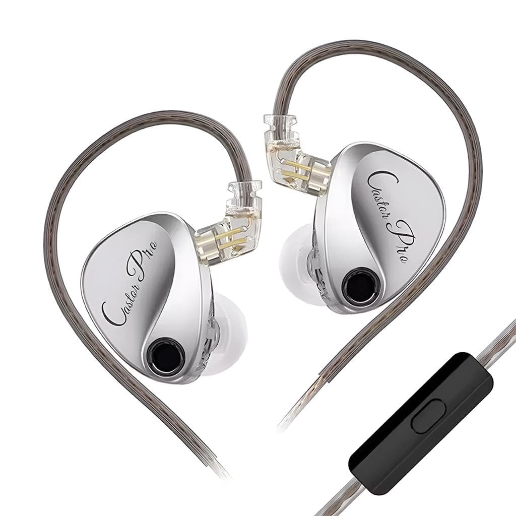 KZ Castor Pro in Ear Monitor with Mic, Dual 10mm Dynamic Driver, Harman Target Hi-Res Audio Quality, 4 Tuning Switch, Oxygen Free Copper Flat Cable, H...