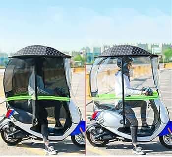 PoJu Universal Fully Enclosed Motorcycle Canopy Motorbike Roof Motor Bicycle Sun Visor Shade Tent Umbrella Windshield (Color : Black, Size : Transpare...
