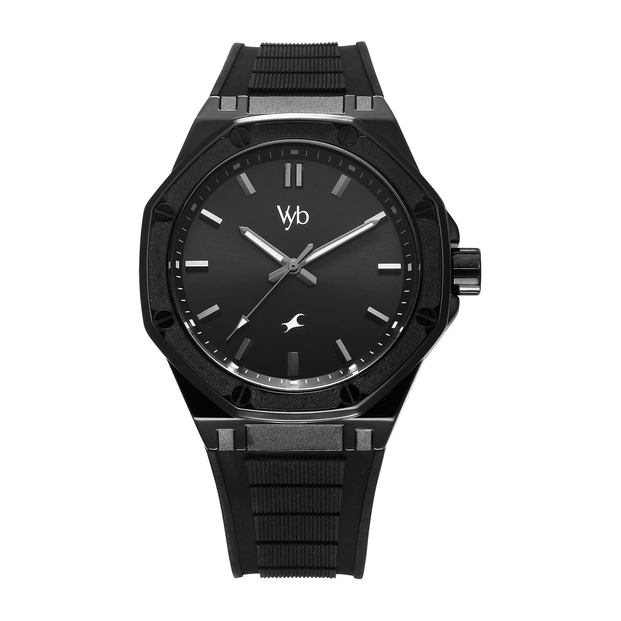 Fastrack Vyb Rebel Quartz Analog Black Dial Black Silicon Strap Watch for Men-FV30008NP01W