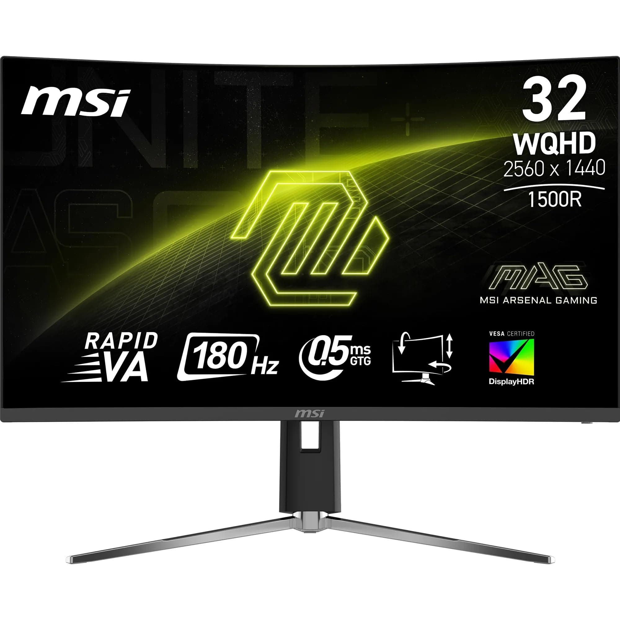 MSI MAG 32CQ6PF 32 Inch WQHD Curved Gaming Monitor - 1500R 2560 x 1440 Rapid VA Panel, 180 Hz / 0.5ms (GtG, Min.), Adaptive Sync - DP 1.4, HDMI 2.0b C...