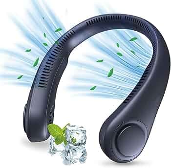 SAMISKO Portable Neck Fan Rechargeable Personal Fan, Neck Fan, 2400mAh USB Wearable Hands Free Fan, 3 Speeds Cooling Fans, Leafless Hanging Bladeless ...