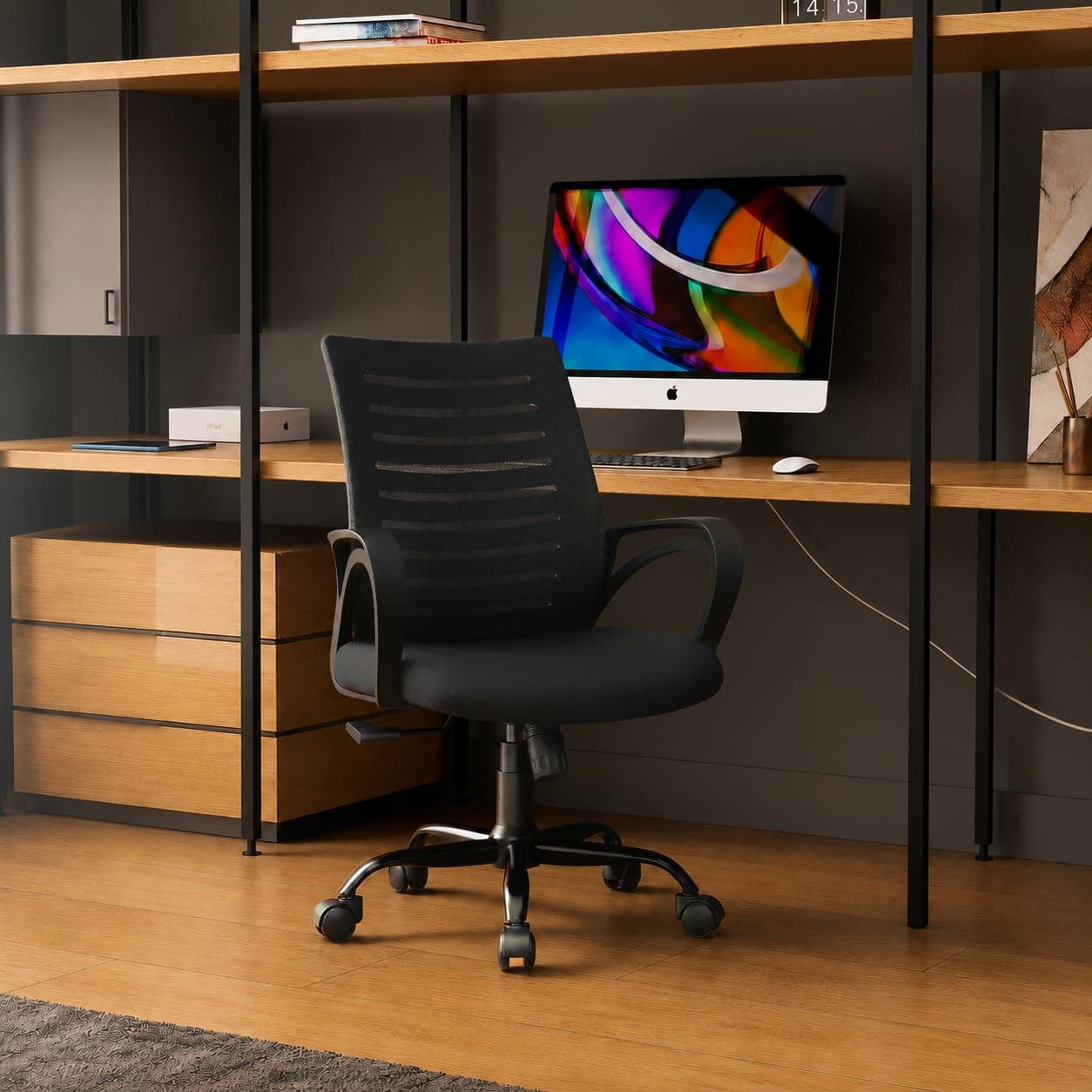 CELLBELL® Desire C104 Mesh Mid-Back Ergonomic Office Chair/Study Chair/Revolving Chair/Computer Chair for Work from Home Metal Base Height Adjustable 