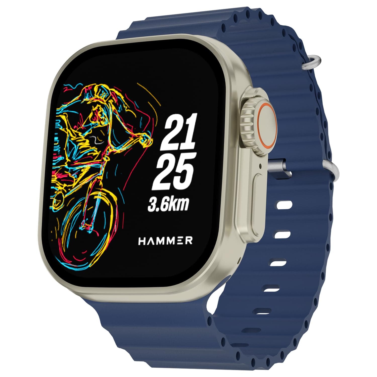 HAMMER Active 2.0 Plus 2.1" HD Display Smart Watch with Gesture Control, Bluetooth Calling, DIY Watch Face Studio, Sports Modes, Functional Crown, Dyn...