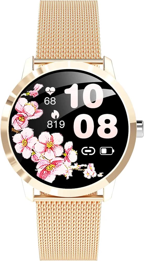 XTOUCH GENTEEL FullTouch Female Smartwatch with 1.10" Full Touch HD Display with SpO2, Heart Rate, Sleep Monitors, Blood Pressure, Reject Calls, Personalized Watch Faces, 6-Day Battery & IP65 (Gold)