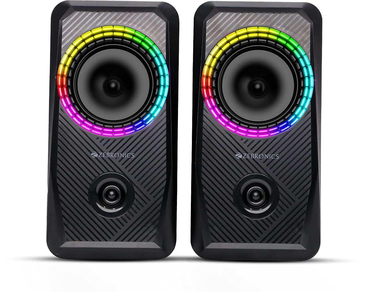 (Renewed) ZEBRONICS Zeb-Warrior 4, 2.0 Speaker for PC, Laptops, Desktop with 5 RGB Light Modes, USB Powered, AUX Input, Volume Control Pod PC Speakers