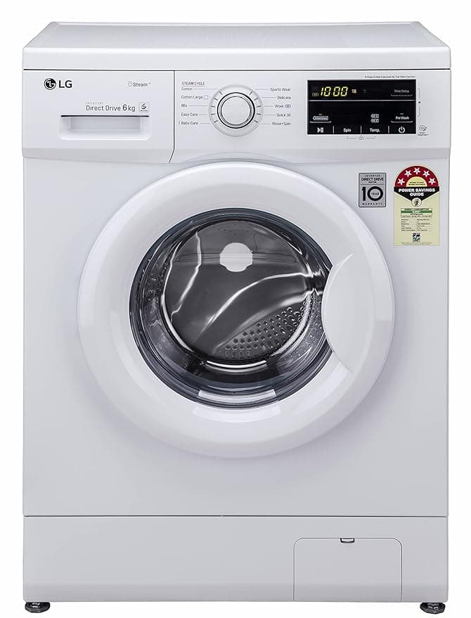 LG 6 Kg 5 Star Inverter Fully-Automatic Front Loading Washing Machine (FHM1006SDW, White, 6 Motion Direct Drive) Washing Machines & Dryers