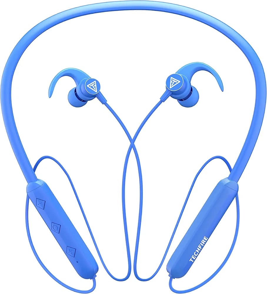 TECHFIRE FIRE TF-145-36 Hours Playtime Neckband hi-bass Wireless Bluetooth Headphone Bluetooth Headset (Blue)