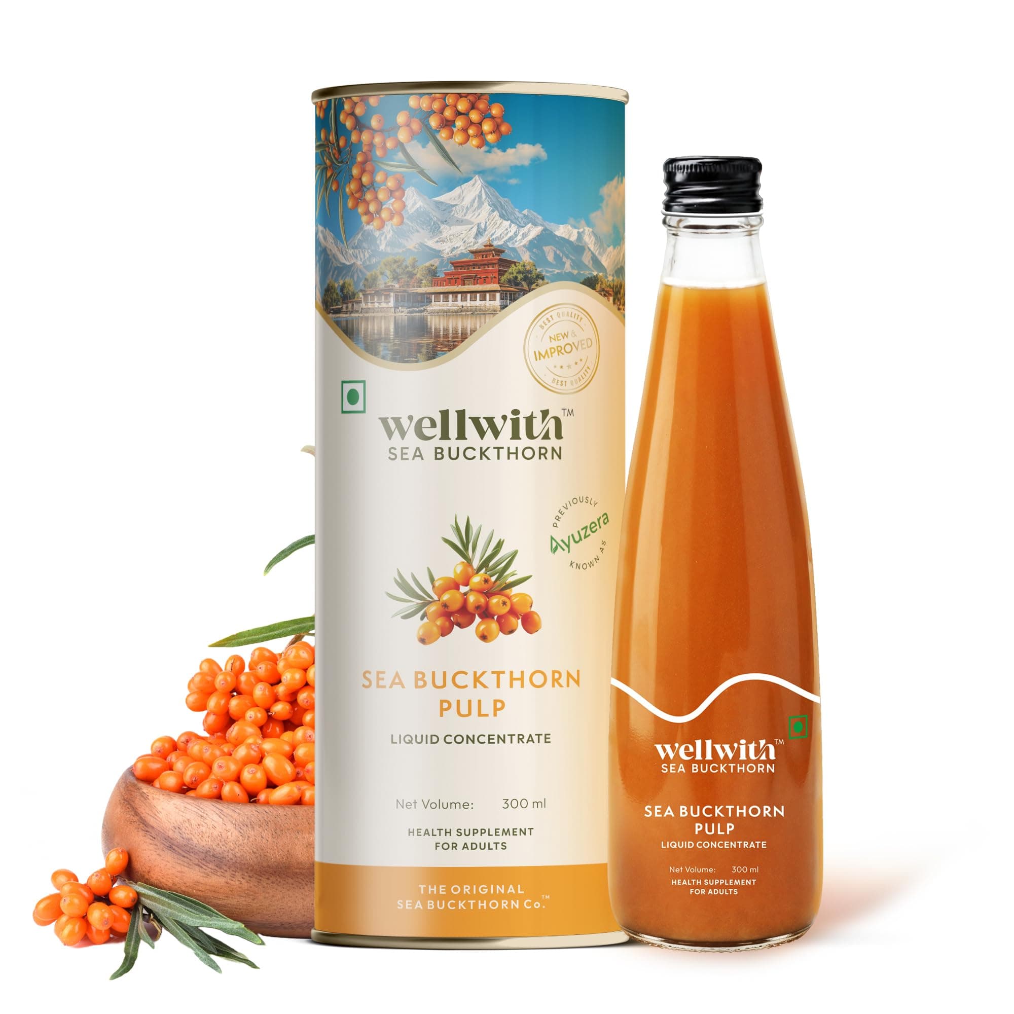 Ayuzera Himalayan Sea Buckthorn Pulp Concentrate 300ml | Liquid Supplements | Makes up to 50 Glass Juice (Rich in Vitamin C) | Lab Tested | Omega 3, 6...
