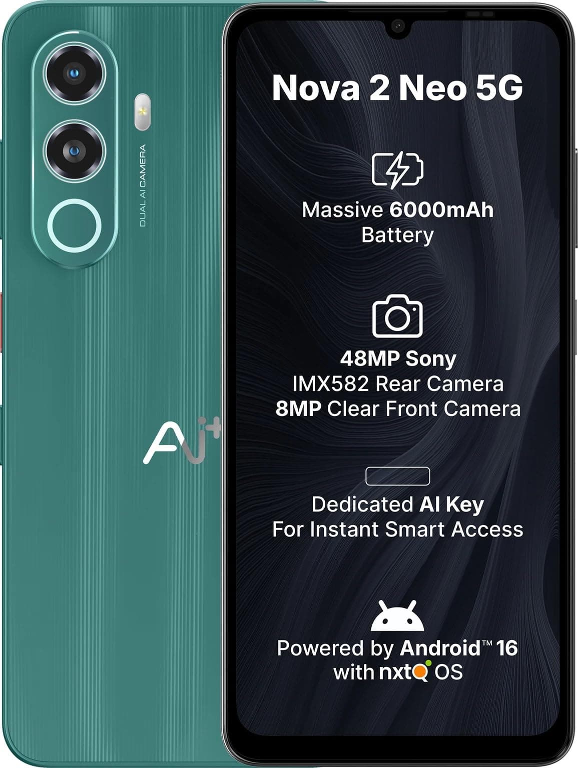 AI+ Nova 2 Neo 5G Smartphone, Green, 128 GB
