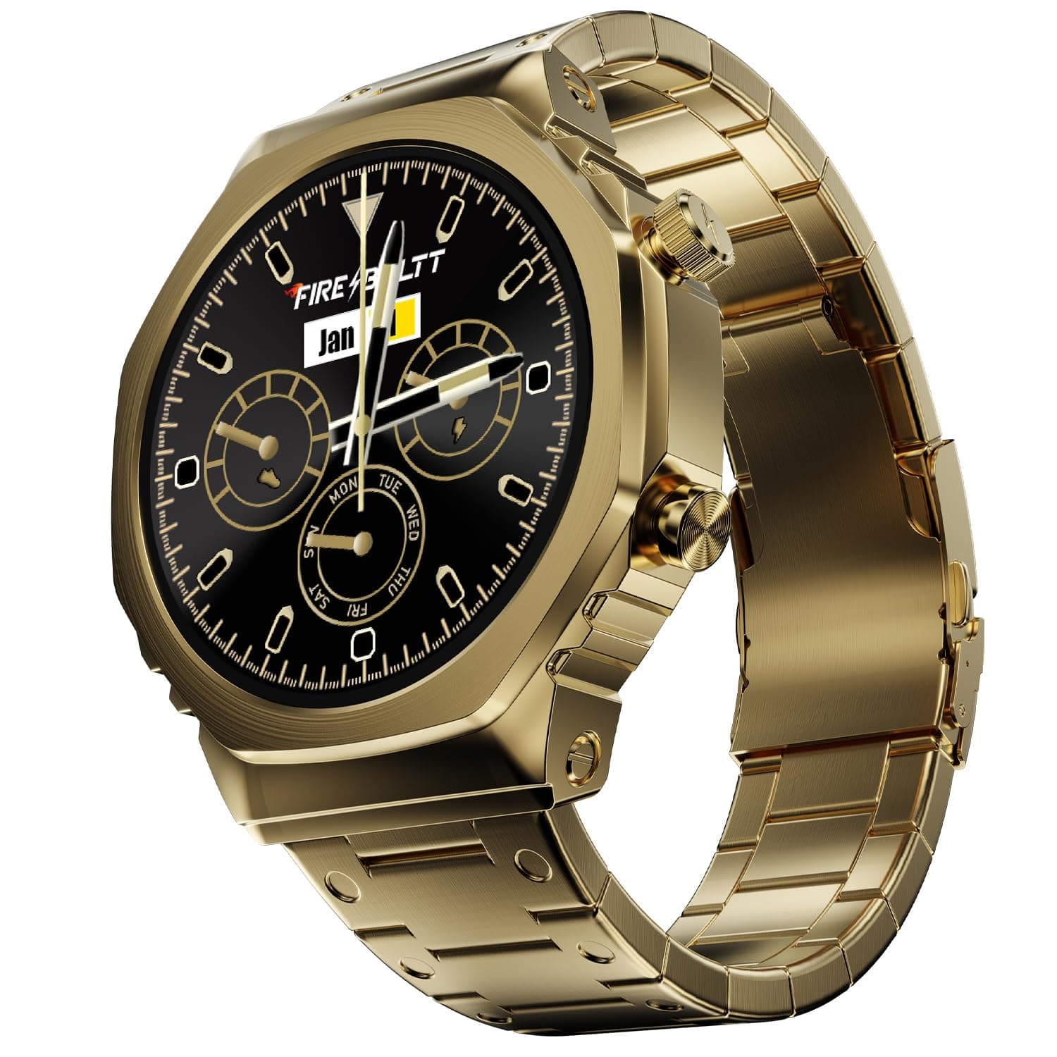 Fire-Boltt Onyx- 36.3mm AMOLED Always On Display Smart Watch, 466 * 466 High Resolution, Bluetooth Calling, Steel Design, IP67, 4GB Storage, 300+ Spor...