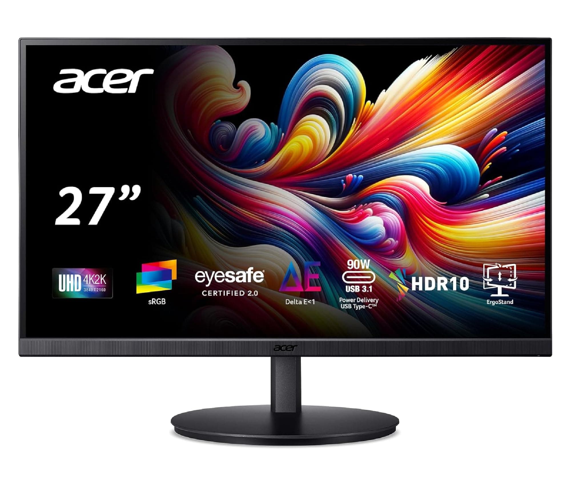 Acer CB272K 27 Inch UHD 4K 3840x2160 IPS Backlit LED Monitor I Type C 90W PD I HDR 10, Delta E<1, 350Nits, 99% sRGB I Height Adj, Tilt, Pivot I 1xHDMI...