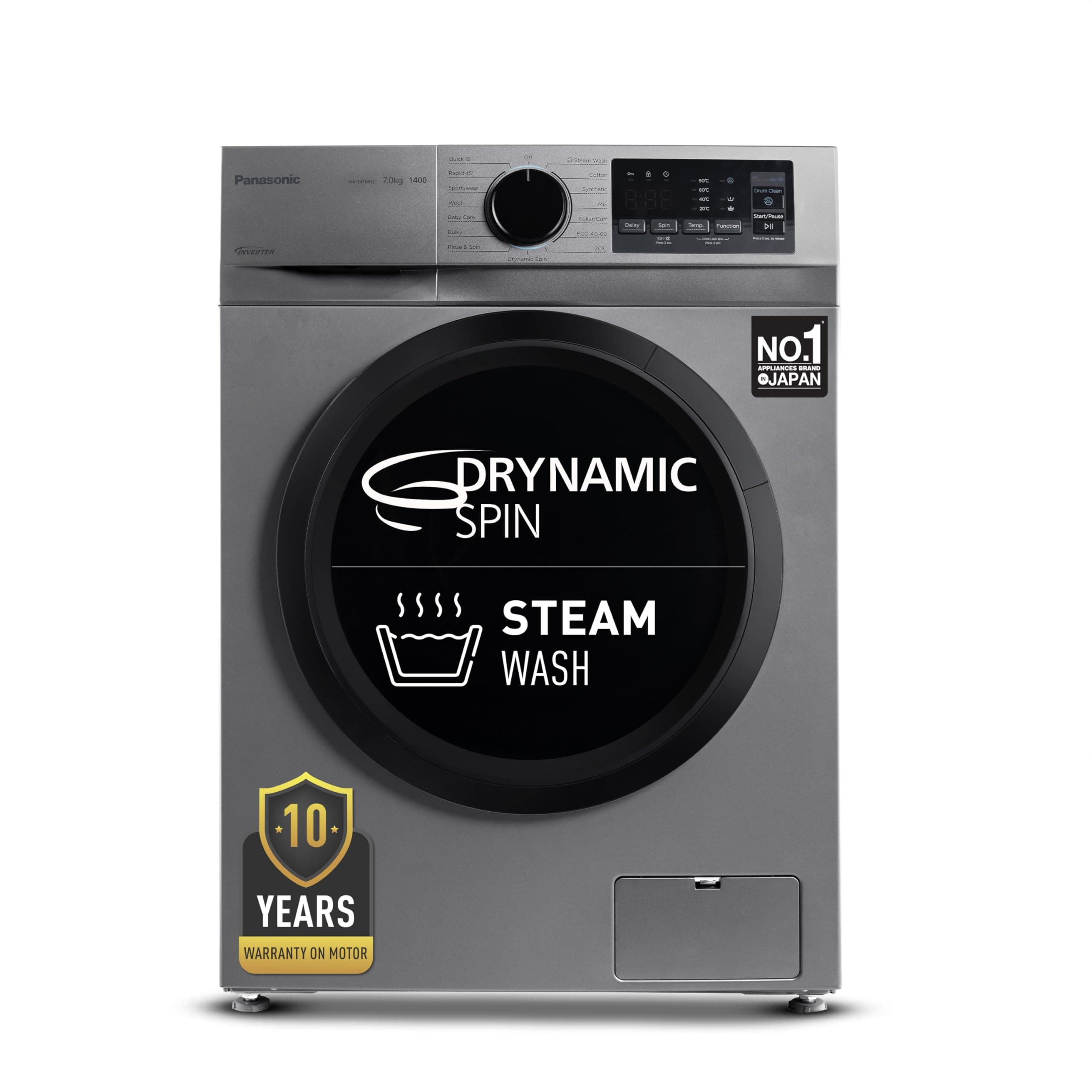 Panasonic 7 kg 5 Star Inverter Fully Automatic Front Loading Washing Machine with Built-In Heater (NA-147MH2L01, Dark Silver, 2024 Model)