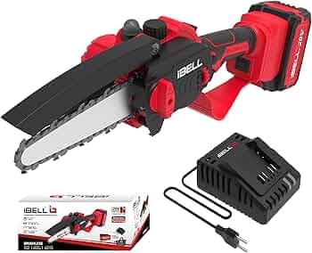 IBELL BS20-08 Cordless 8" Chain Saw with 4AH Battery and Charger,600W & 3200RPM and Max cutting dia of 120mm,Brushless