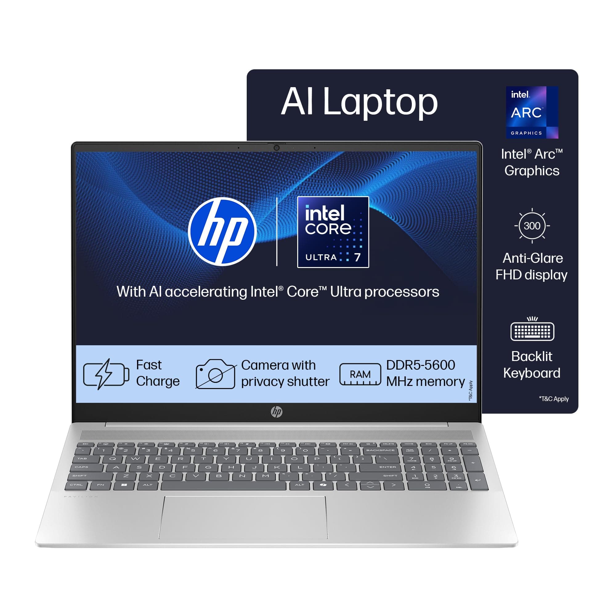 HP Laptop 14, Intel Core Ultra 7 155H, Built-in AI, 14-inch (35.6 cm), FHD, 16GB DDR5, 512GB SSD, Intel Arc Graphics, 1080p FHD Camera w/Privacy Shutt...