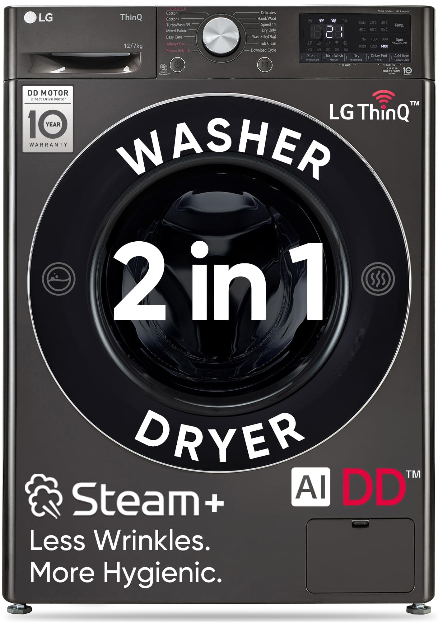 LG 12 Kg (Wash) / 7 Kg (Dry), AI Direct Drive Technology, Steam+ & Wi-Fi Front Load Fully Automatic Washer Dryer (FHD1207STB, Intelligent & Convenient...