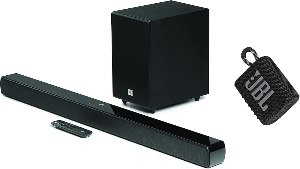 JBL Cinema SB241, Dolby Digital Soundbar & Go 3, Wireless Ultra Portable Bluetooth Speaker, Pro Sound, Vibrant Colors with Rugged Fabric Design, Waterproof, Type C (Without Mic, Black)