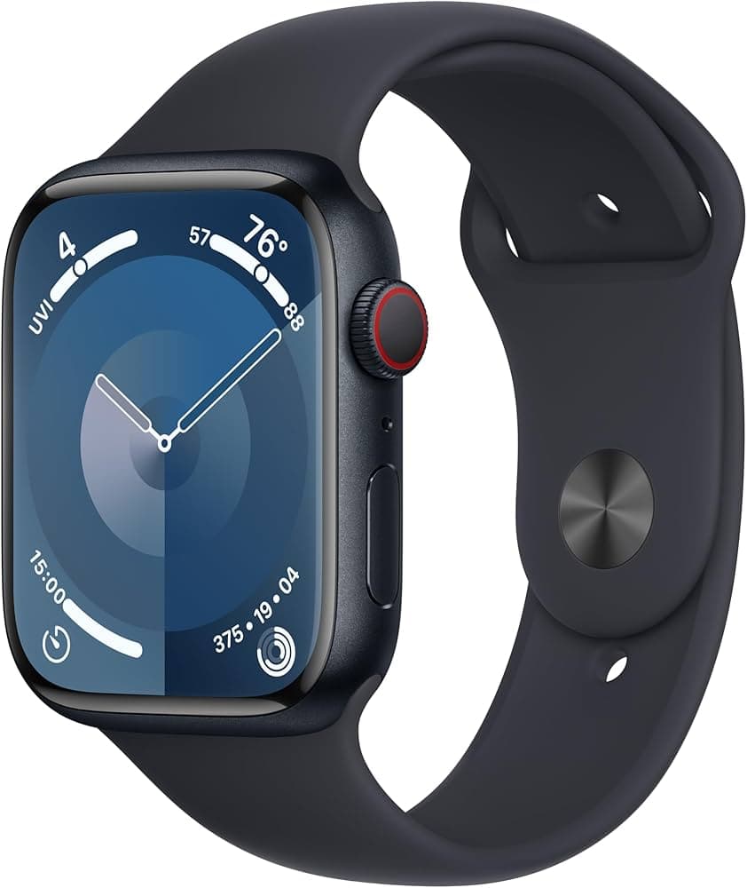 Apple Watch Series 9 [GPS + Cellular 45mm] Smartwatch with Midnight Aluminum Case with Midnight Sport Band S/M. Fitness Tracker, Blood Oxygen & ECG Ap...