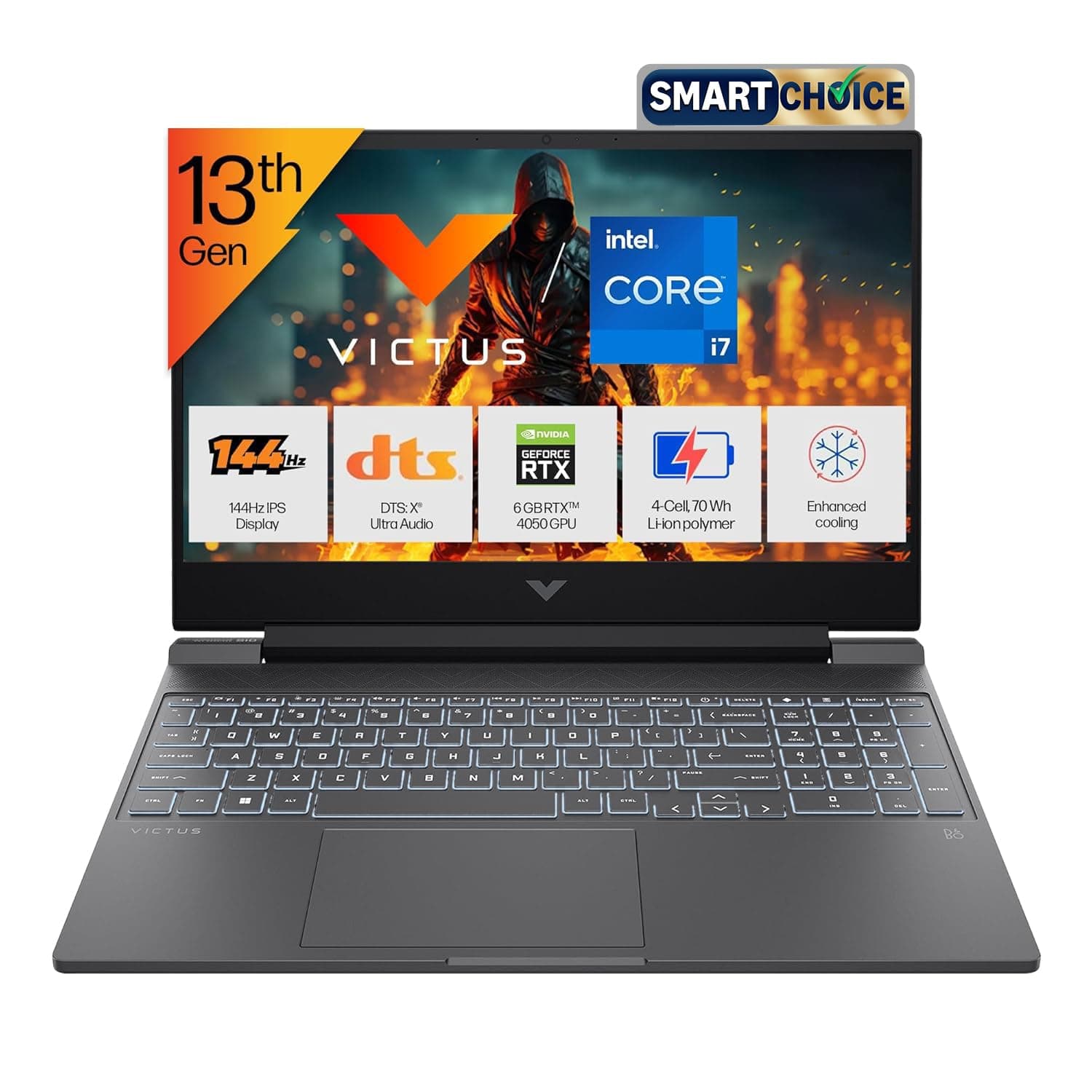 HP Victus, 13th Gen i7-13620H, 6GB RTX 4050 (16GB DDR4, 512GB SSD) FHD, 144Hz, IPS, 15.6''/39.6cm, Win11, M365* Office24, Mica Silver, 2.29kg, fa2100TX, Backlit, Enhanced Cooling, Gaming Laptop