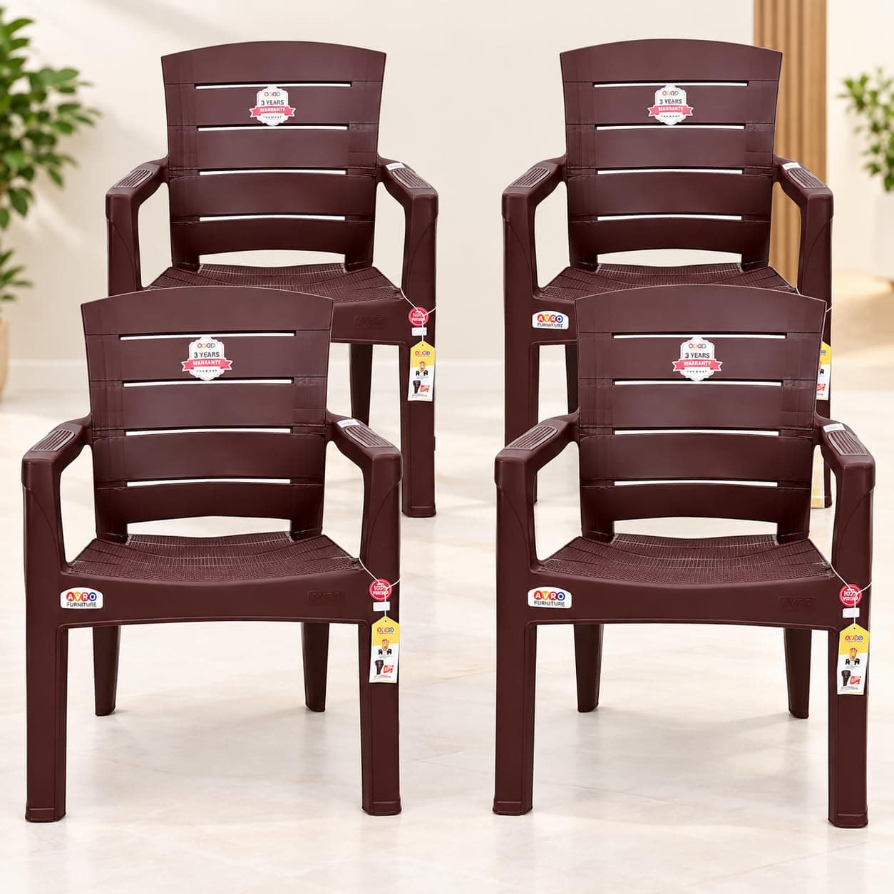 AVRO FURNITURE 9955 Plastic Chairs, Set of 4 Matt Pattern Plastic Chairs for Home, Living Room, Bearing Capacity up to 200Kg Strong and Sturdy Structu