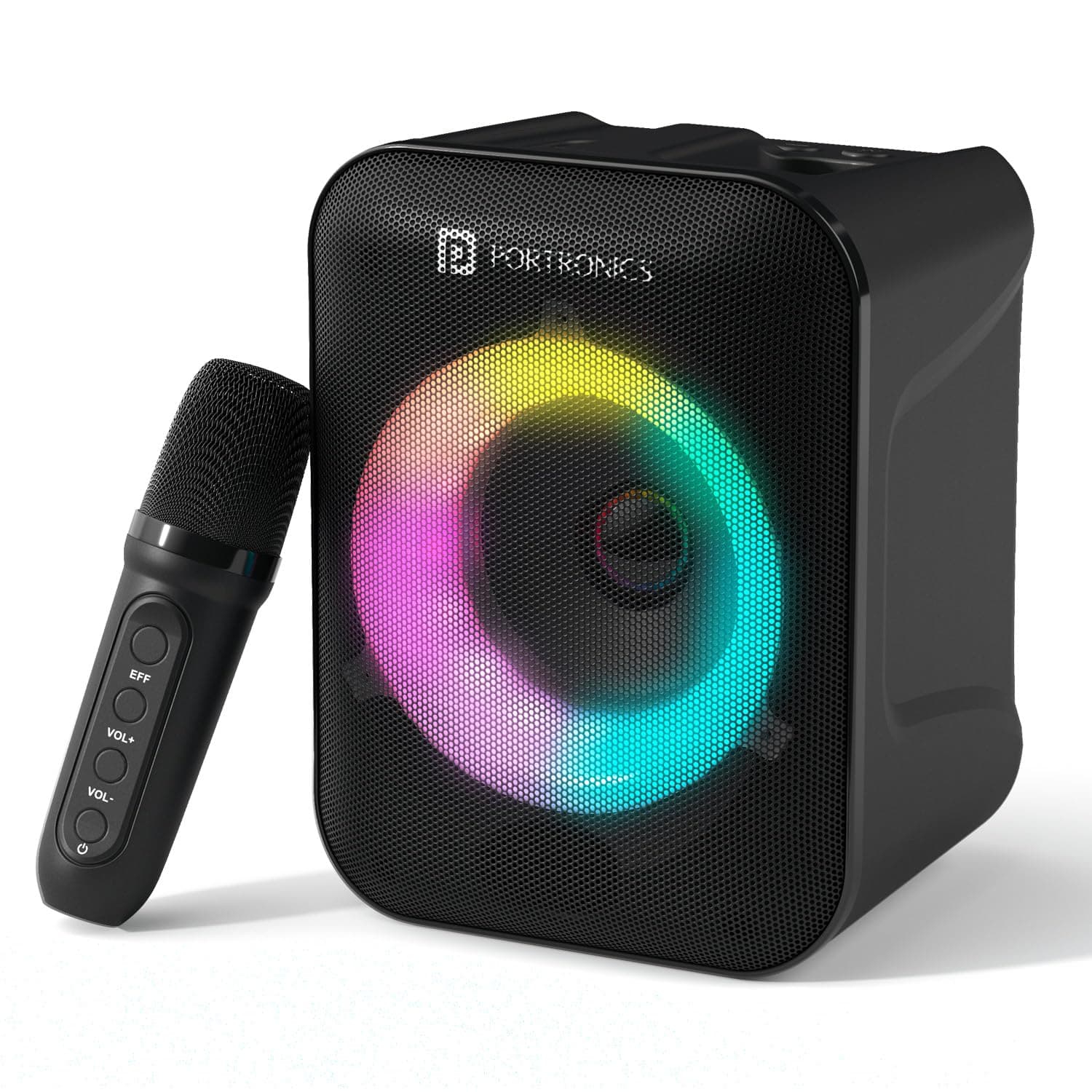 Portronics Apollo One 20W Wireless Bluetooth Portable Speaker with Wireless Karaoke Mic, 5 Hour Playtime, RGB LED Light, Bluetooth V5.3, Easy Grab Han...
