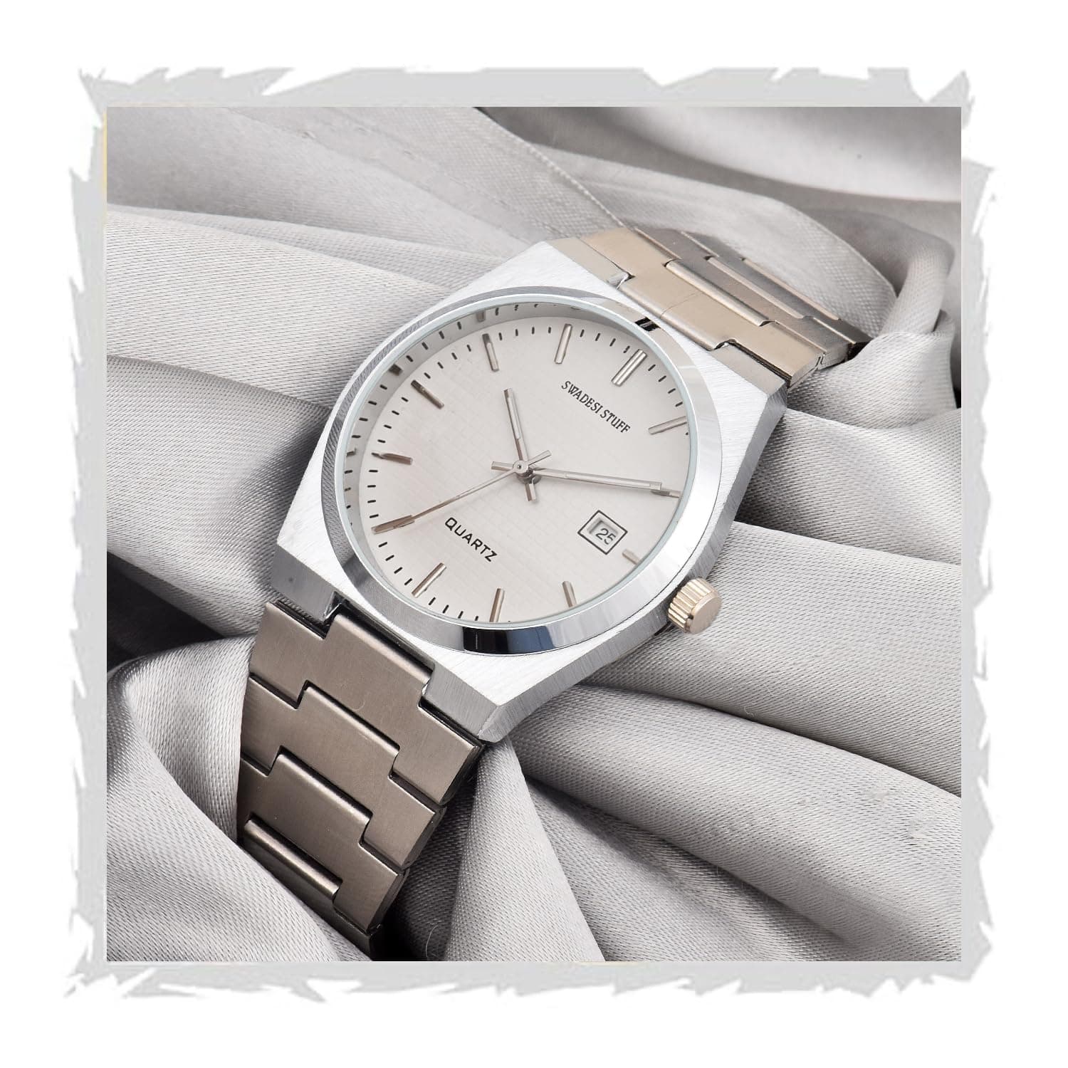SWADESI STUFF Stainless Steel Date Display Mens Wrist Analogue Watch (Blue), Dial-Color:Multicolour, Band Color:Silver