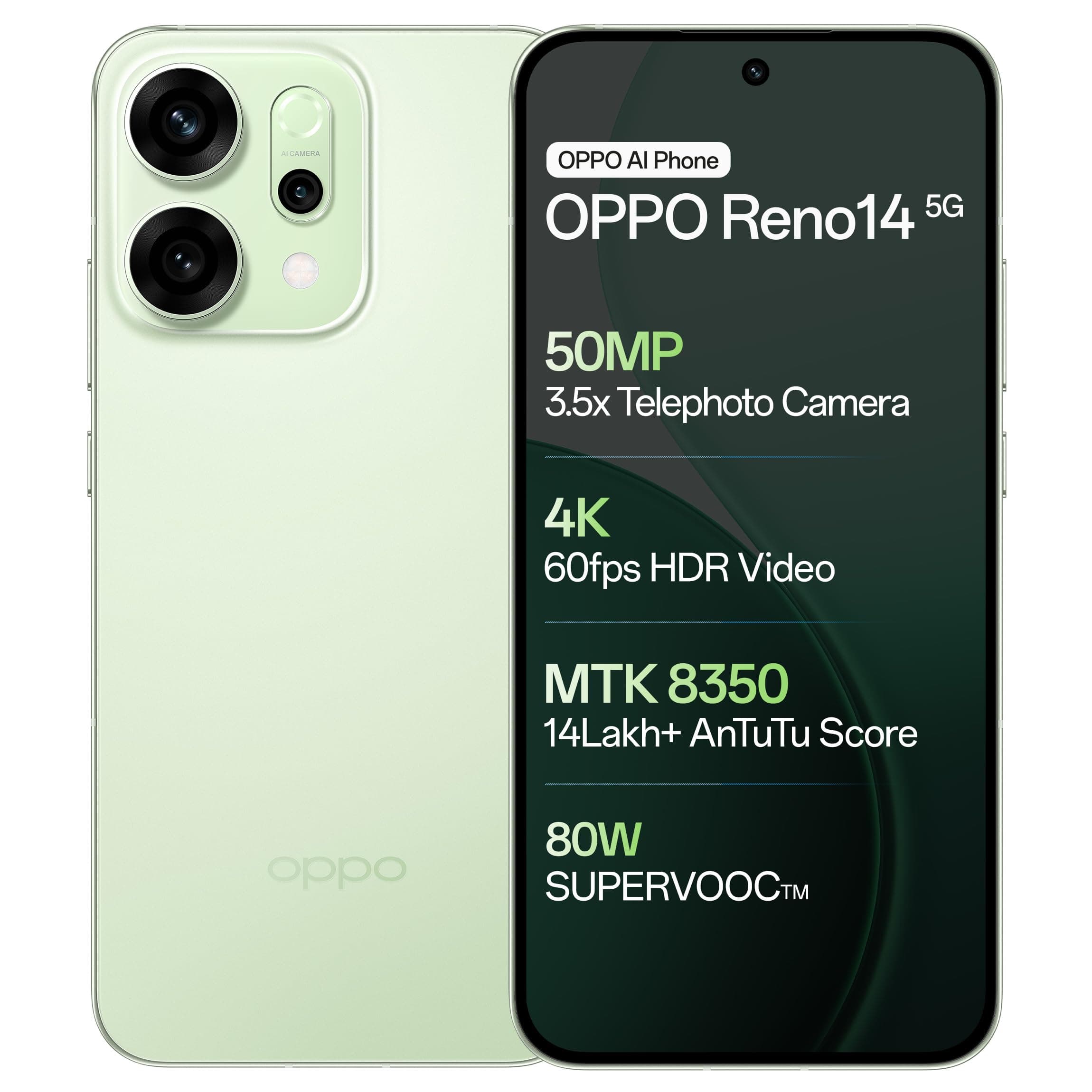 OPPO Reno14 5G CPH2737 India 256GB 8GB Mint Green in
