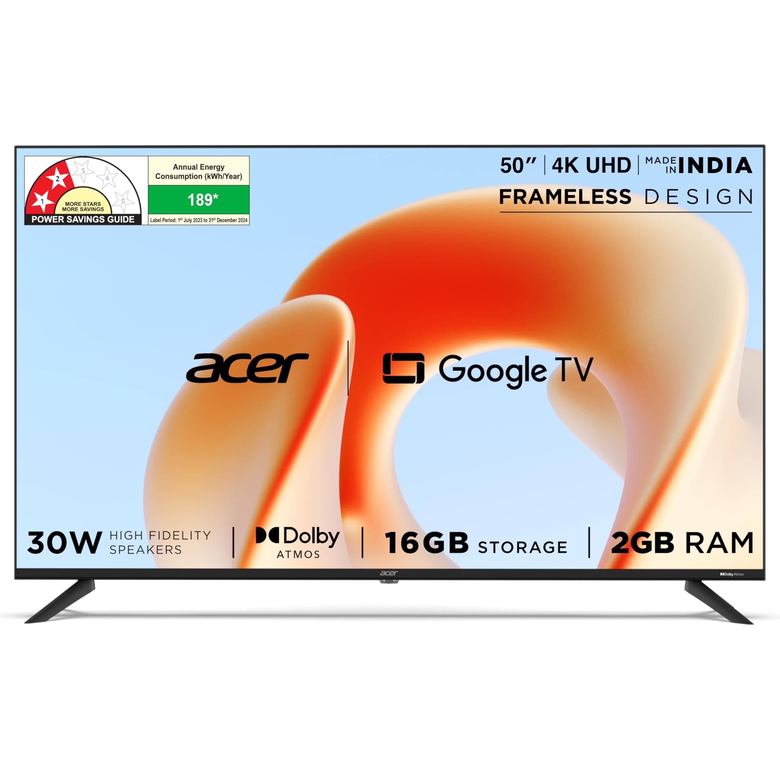 Acer 126 cm (50 inches) G Plus Series 4K Ultra HD LED Smart Google TV AR50UDGGR2851AD