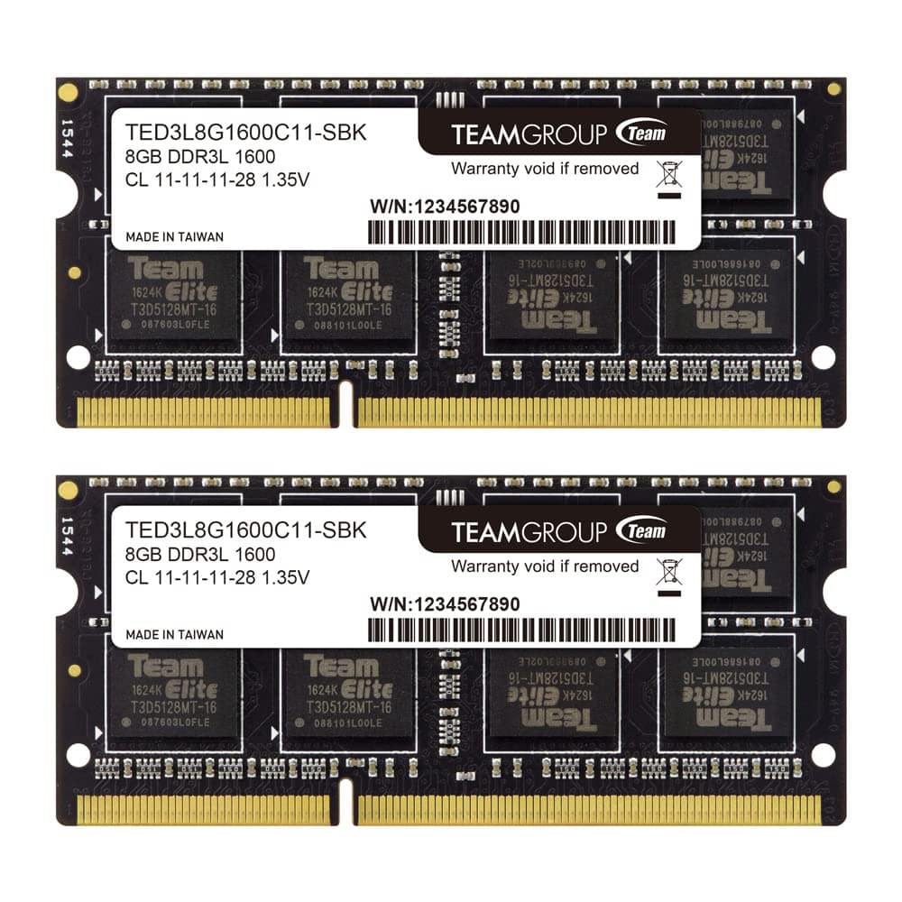 TEAMGROUP Elite DDR3L 16GB Kit (2 x 8GB) 1600MHz PC3-12800 CL11 Unbuffered Non-ECC 1.35V SODIMM 204-Pin Laptop Notebook PC Computer Memory Module Ram ...