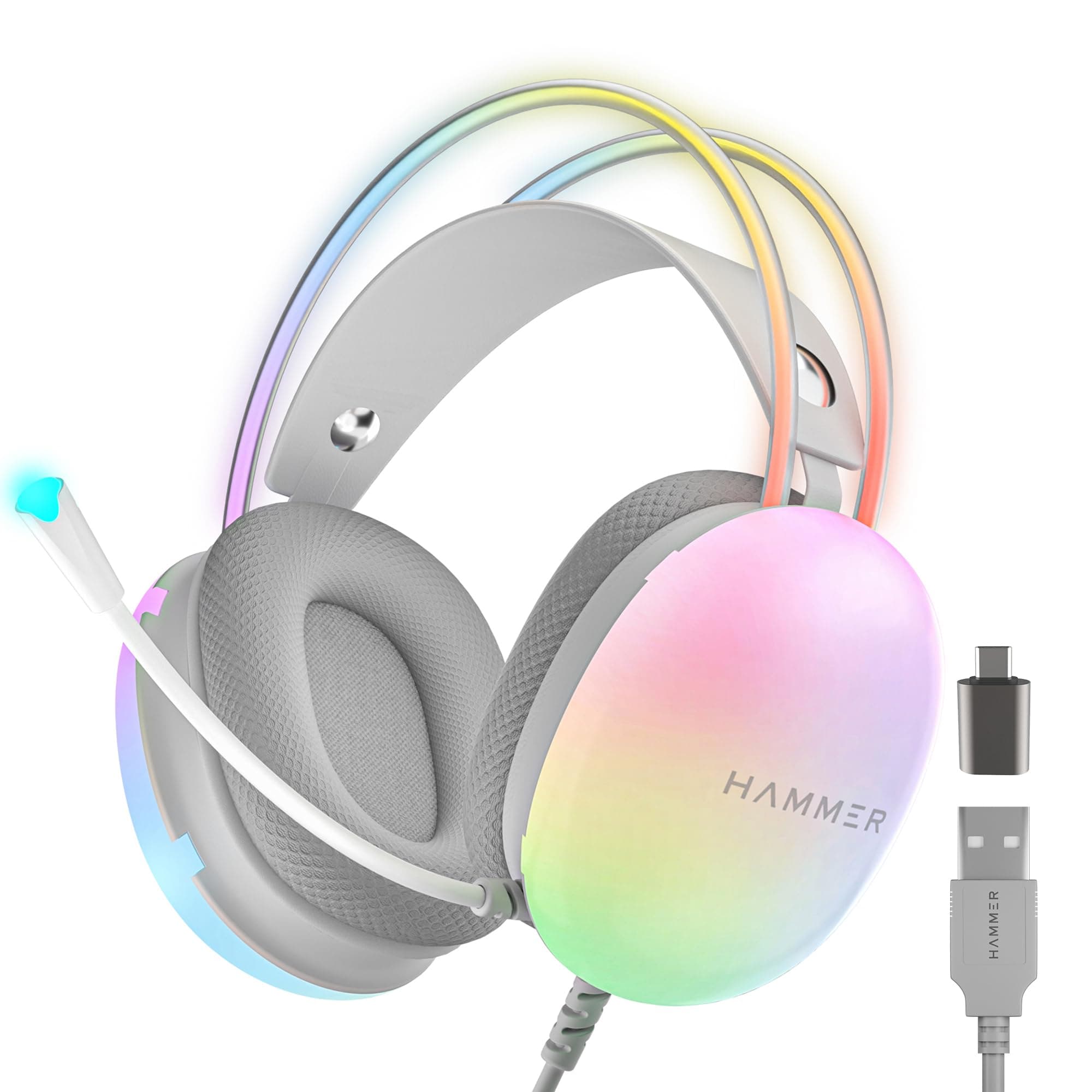 HAMMER Blaze Wired Over Ear Gaming Headphones with Mic, 50mm Drivers, Stereo 7.1 Sound, RGB Lights, Compatible with Windows, Xbox, Play Station, Gamin...