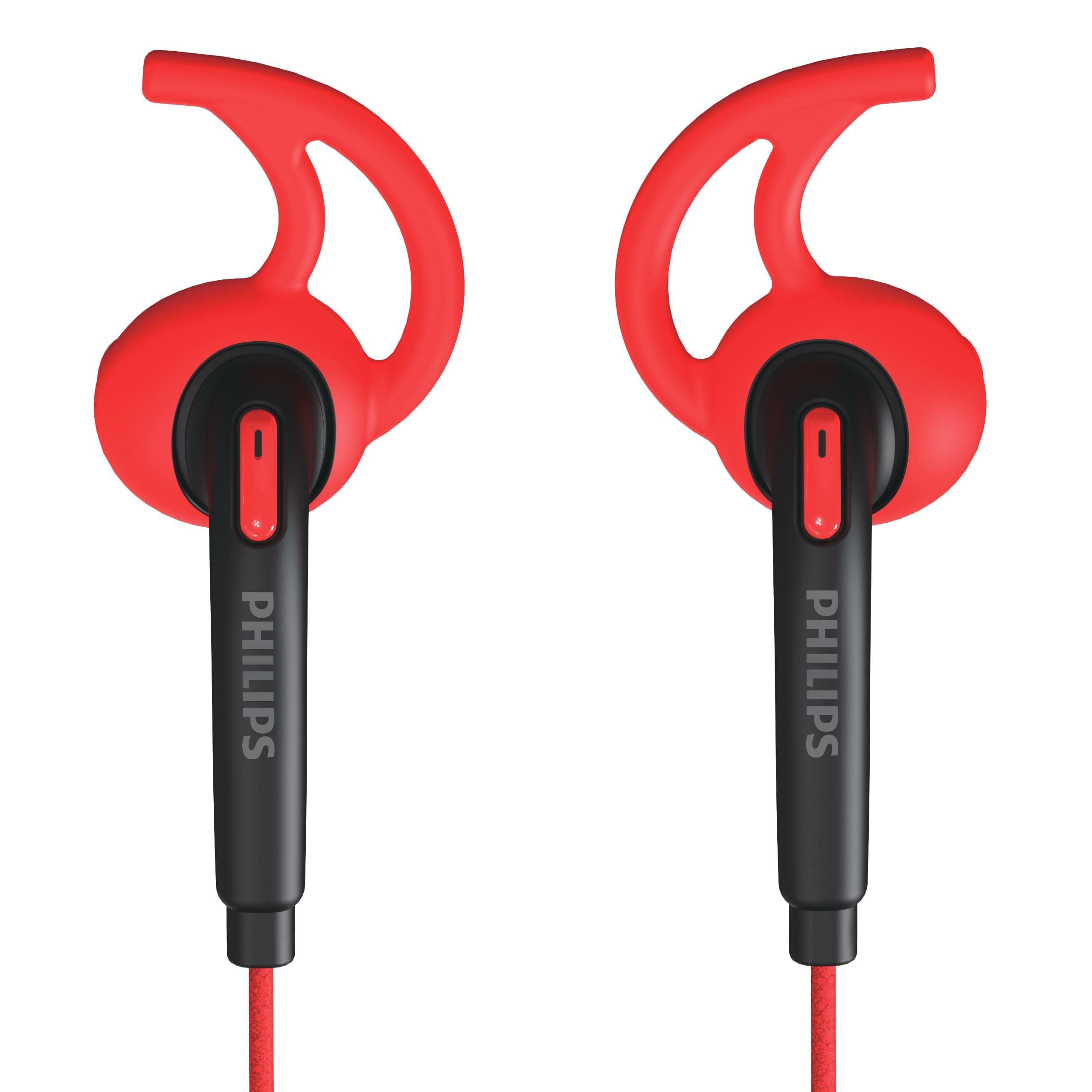 Philips TAA1009RD/94 in-Ear Sports Wired Earphones with Mic, 12mm Neodymium Drivers, Secure Fit Wing Tips, IPX4 Splash/Sweat Resistant, 3-Button Remot...