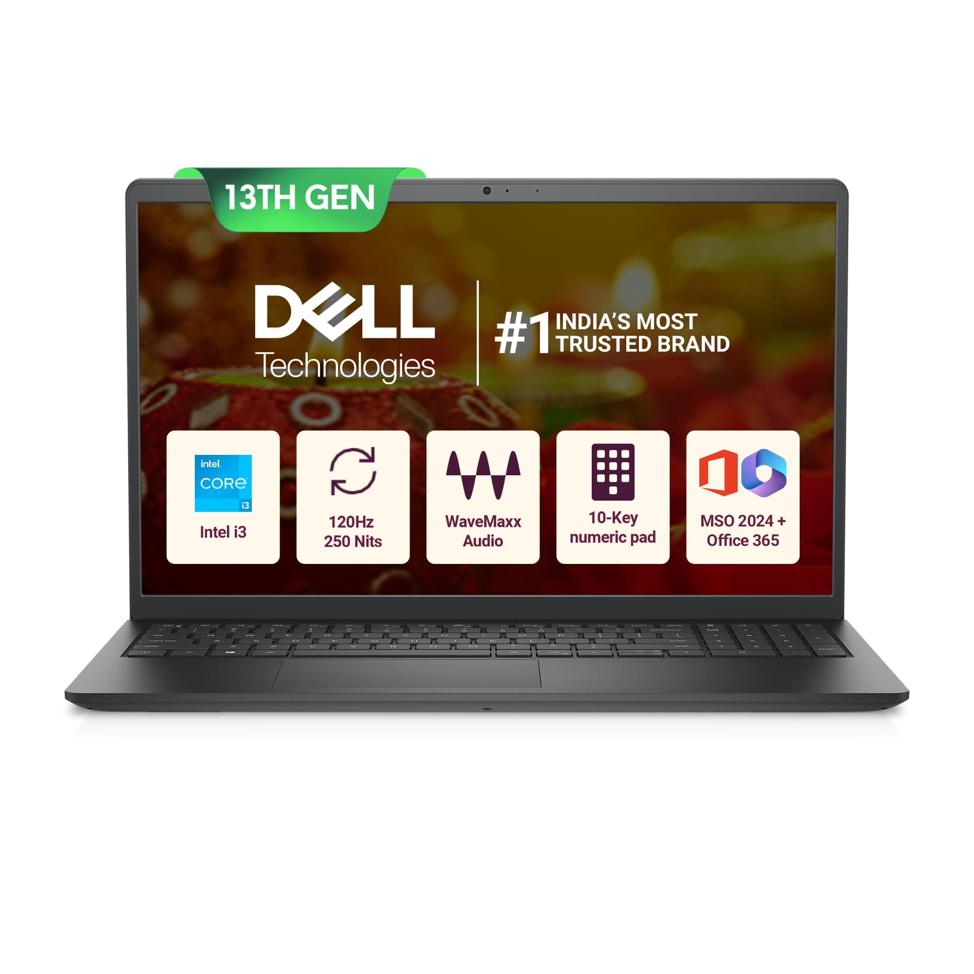 Dell 15 13th Gen Thin & Light Laptop, Intel Core i3-1305U, 15.6" FHD 120Hz 250 nits Narrow Border Display, 16GB DDR4 RAM, 512GB, Intel UHD Graphics, W...