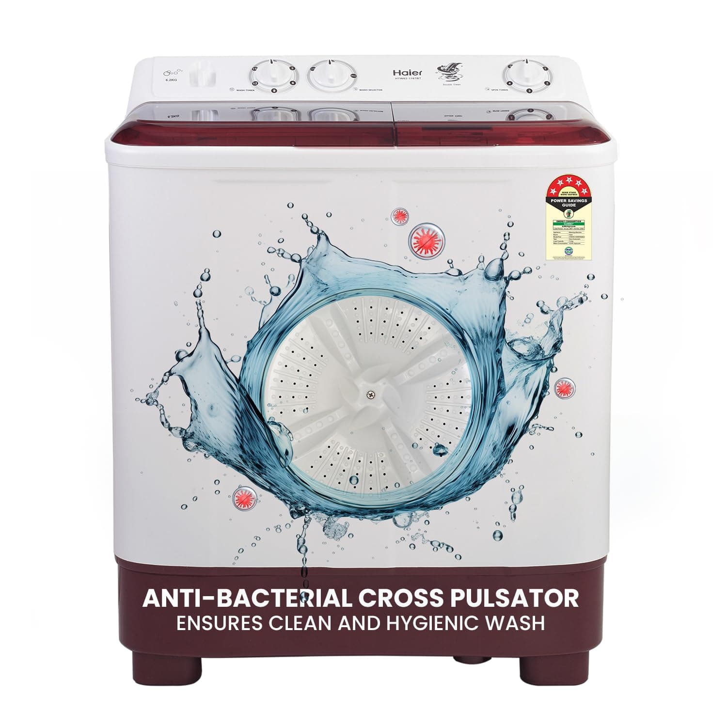 Haier Semi-Automatic 7 kg 5 Star Top Loading Washing Machine (White & Maroon, HTW70-1187BTN)