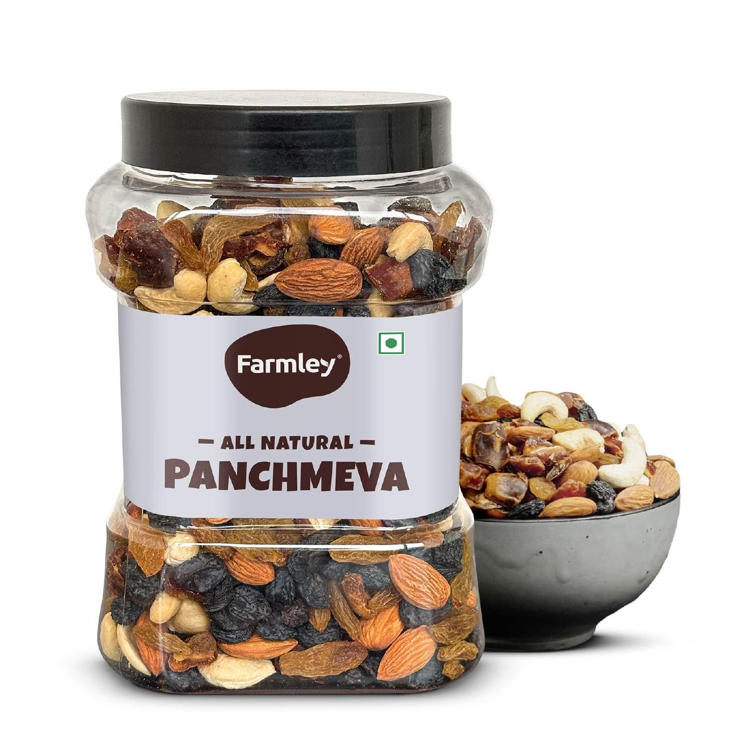 Farmley Panchmeva Healthy Dry Fruits Mix | Healthy Mixed Nuts with Dry Fruits | Almonds | Cashews | Dates | Black raisin | Green raisin, Reusable Jar ...
