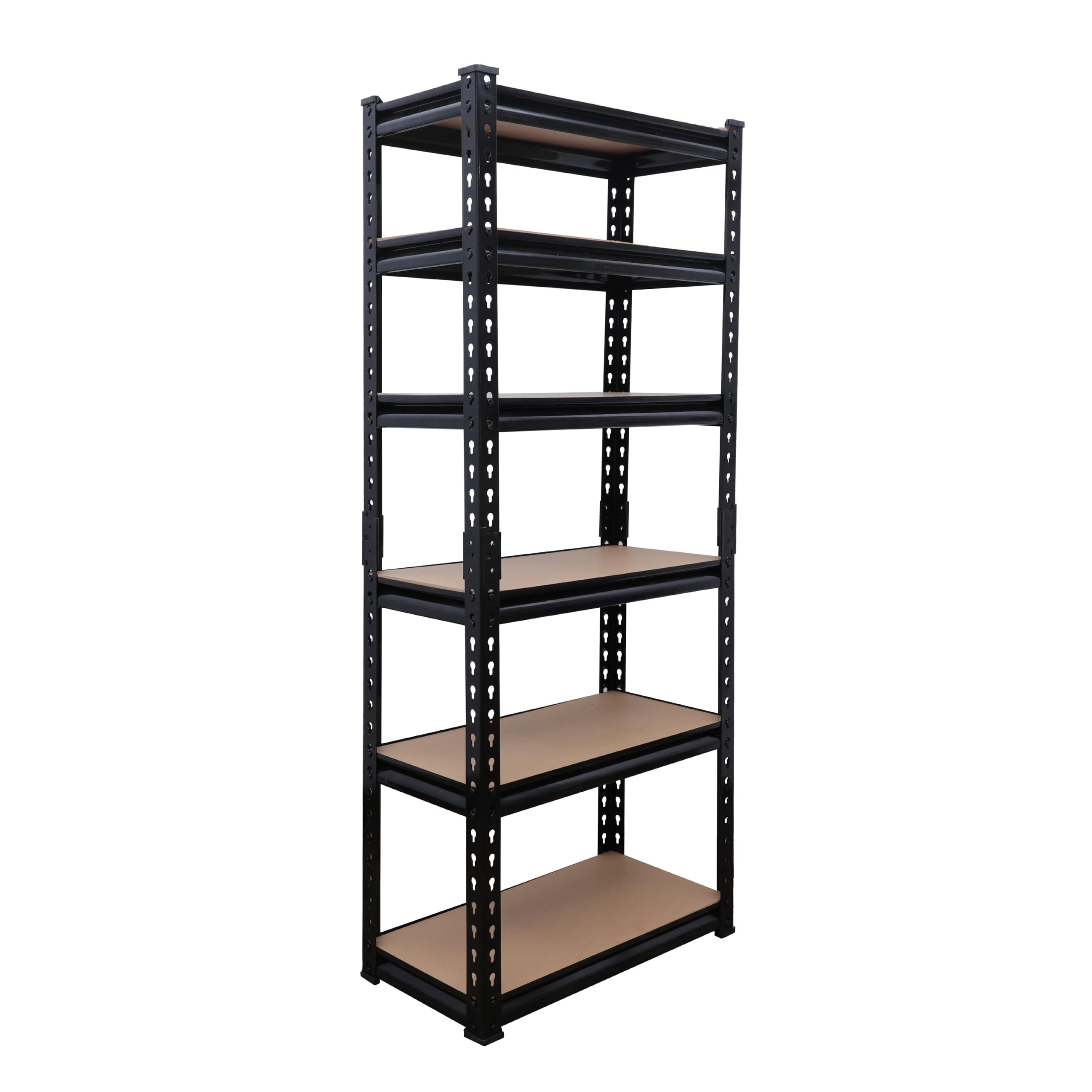 BonKaso Adjustable 6-Shelf Metal Storage Rack | Heavy-Duty Steel Boltless Rivet Utility Shelving Unit for Garage, Kitchen & Office | 62 Inches Height (62 x 24 x 12 in)–Black