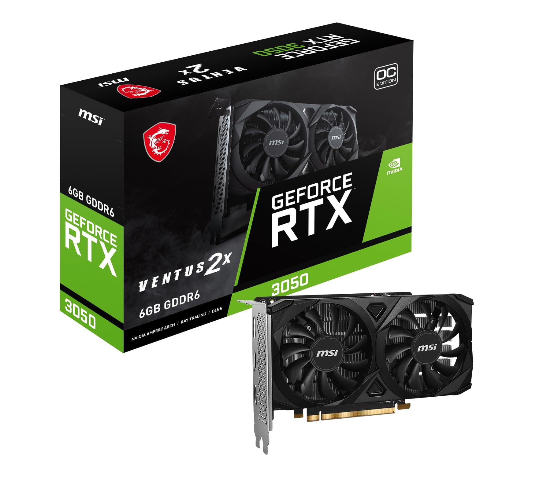 MSI GeForce RTX 3050 Ventus 2X E 6G OC PCI_E Graphic Card - Nvidia Geforce RTX 3050 Gpu, 6Gb GDDR6 96-Bit Memory, 14 Gbps, PCI Express Gen 4 x16Interf...