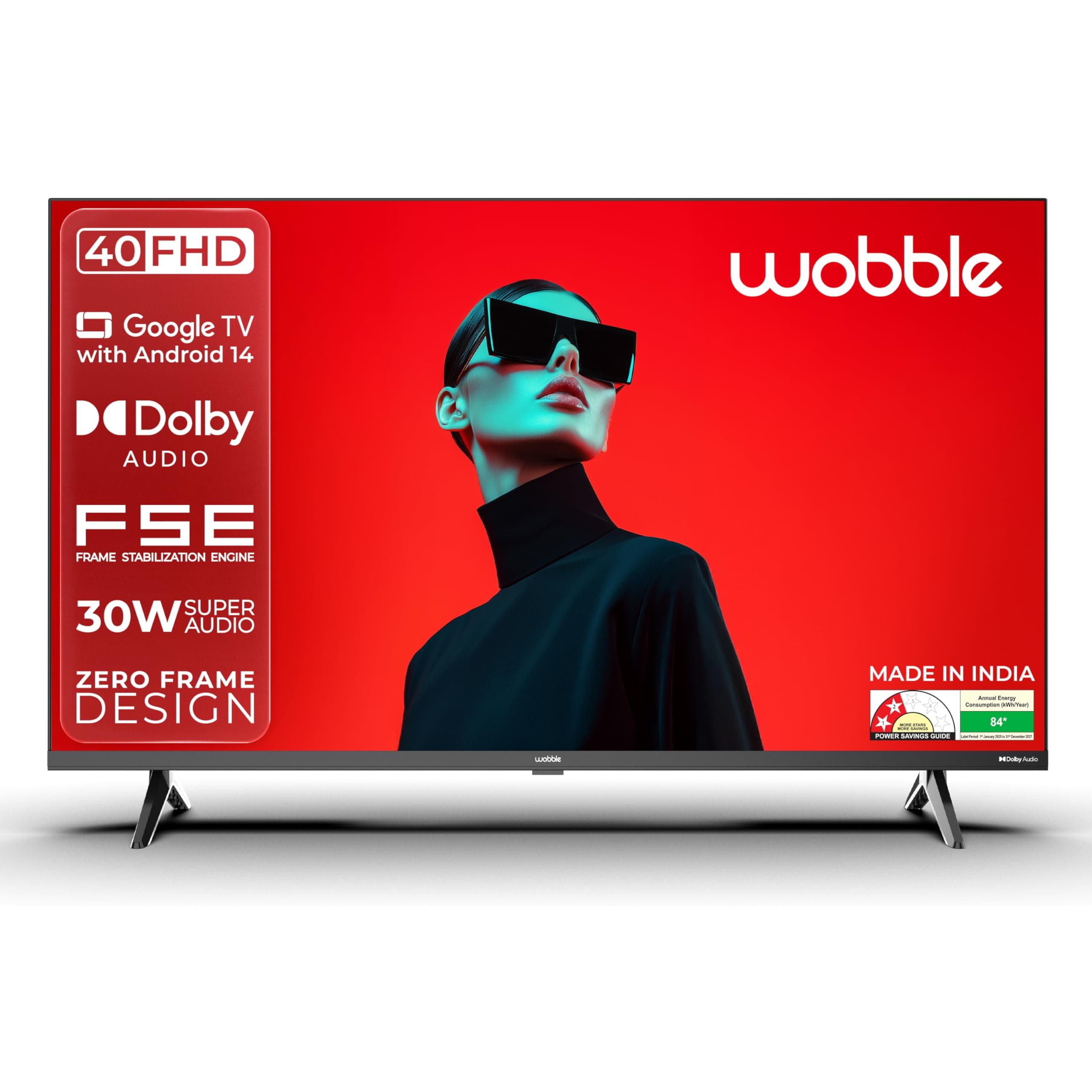 Wobble 100.3 cm (40 inches) K Series Full High Definition Smart LED TV with Google TV 5.0 (Black) WB40FDAGU2841D25