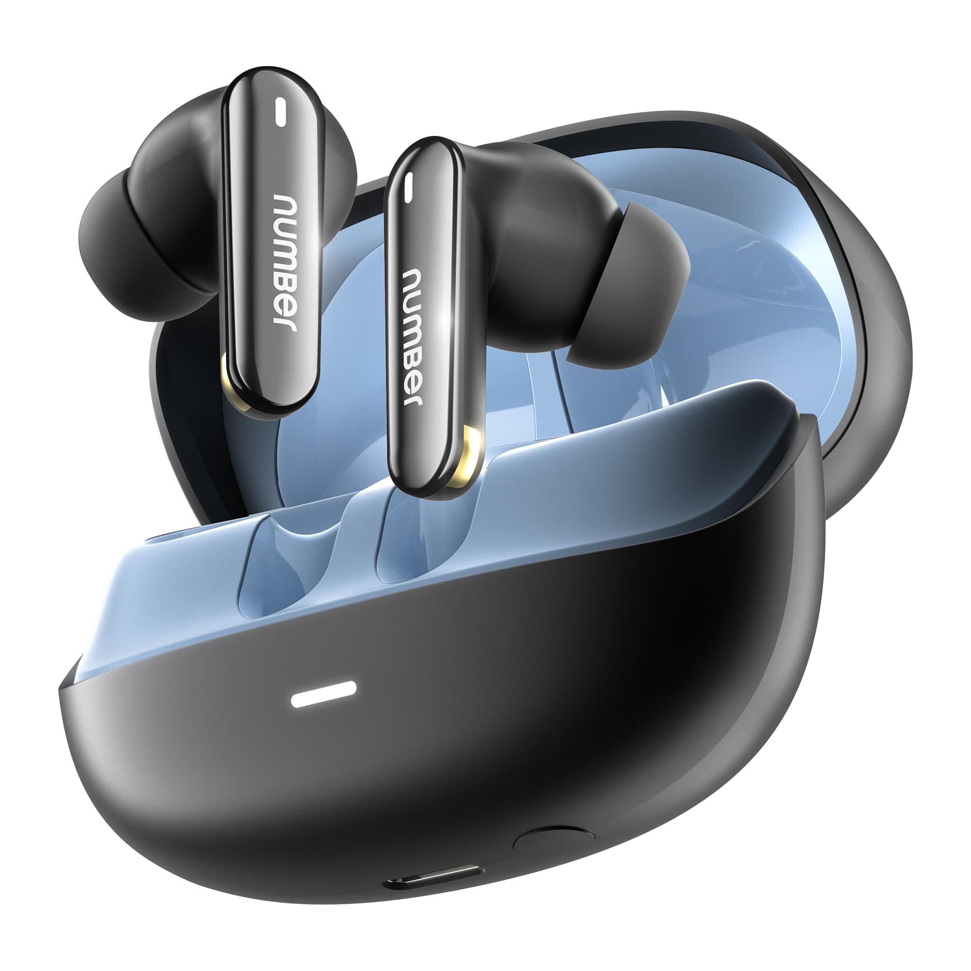 Number Navo Buds N1 w/ 100Hrs Playtime, 4Mic ENC, Dual Pairing, High Bass, Fast Charge(Bold Black)