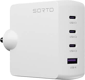 SORTD 100W GaN Charger, 4 Ports Fast Charger, Compact Travel-Friendly USB C, USB A Indian Wall Power Adapter for Mobile Phone, Tablets, Laptops