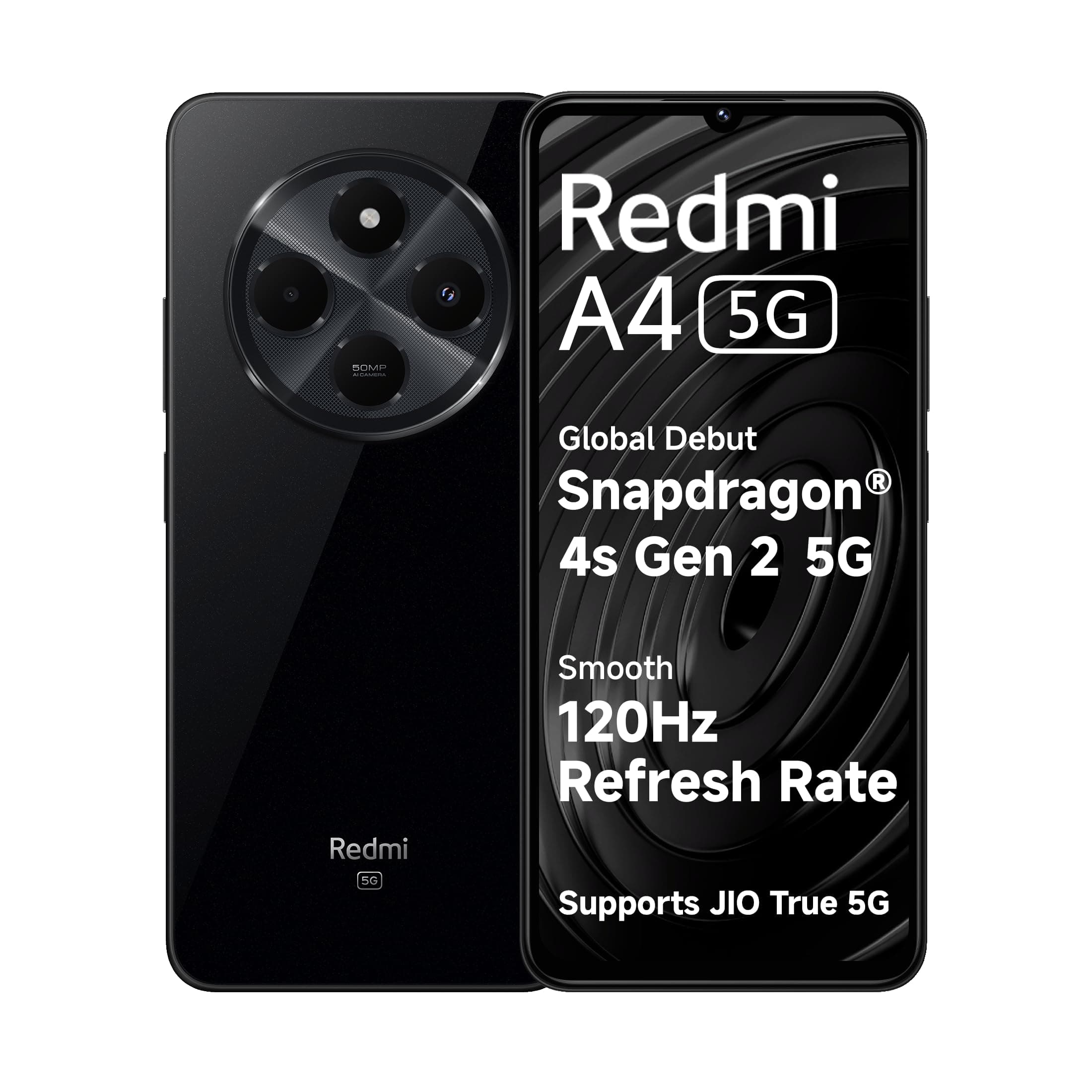 Redmi A4 5G (Starry Black, 4GB RAM, 64GB Storage) | Global Debut SD 4s Gen 2 | Segment Largest 6.88in 120Hz | 50MP Dual Camera | Free 33W Charger in B...