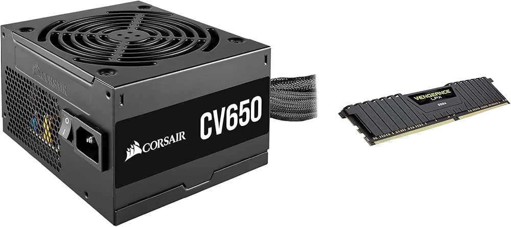 Corsair CV650, CV Series, 80 Plus Bronze Certified, 650 Watt Non-Modular Power Supply - Black & Vengeance LPX 8GB (1x8GB) DDR4 3200MHZ C16 Desktop RAM (Black)