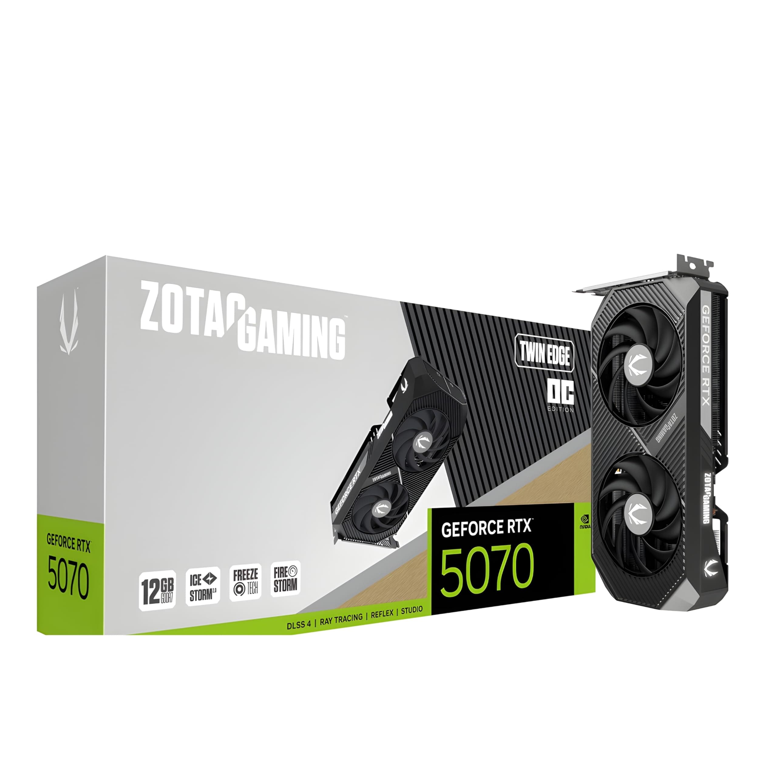 ZOTAC Gaming GeForce RTX 5070 Twin Edge Graphics Card - Black | 12 GB | DLSS 4 | GDDR7 | 192 bit | Dual Fan | SFF Ready | IceStorm 2.0 Advanced Coolin...