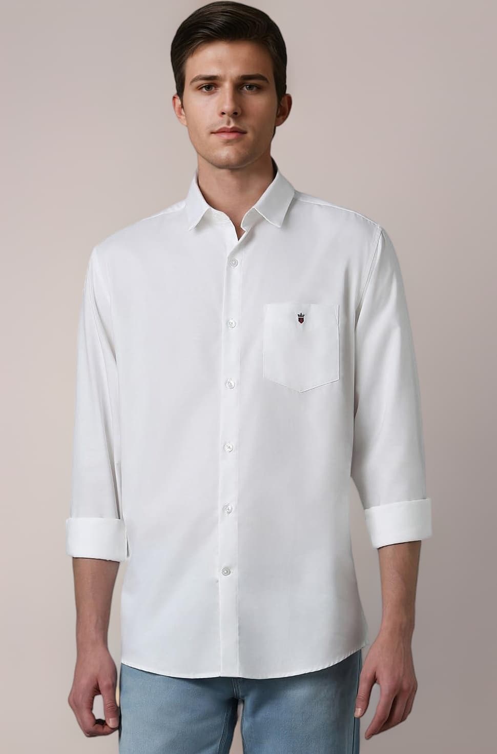 Louis Philippe Men's Easy to Care Cotton Slim fit Solid Casual Shirt with Natural Stretch