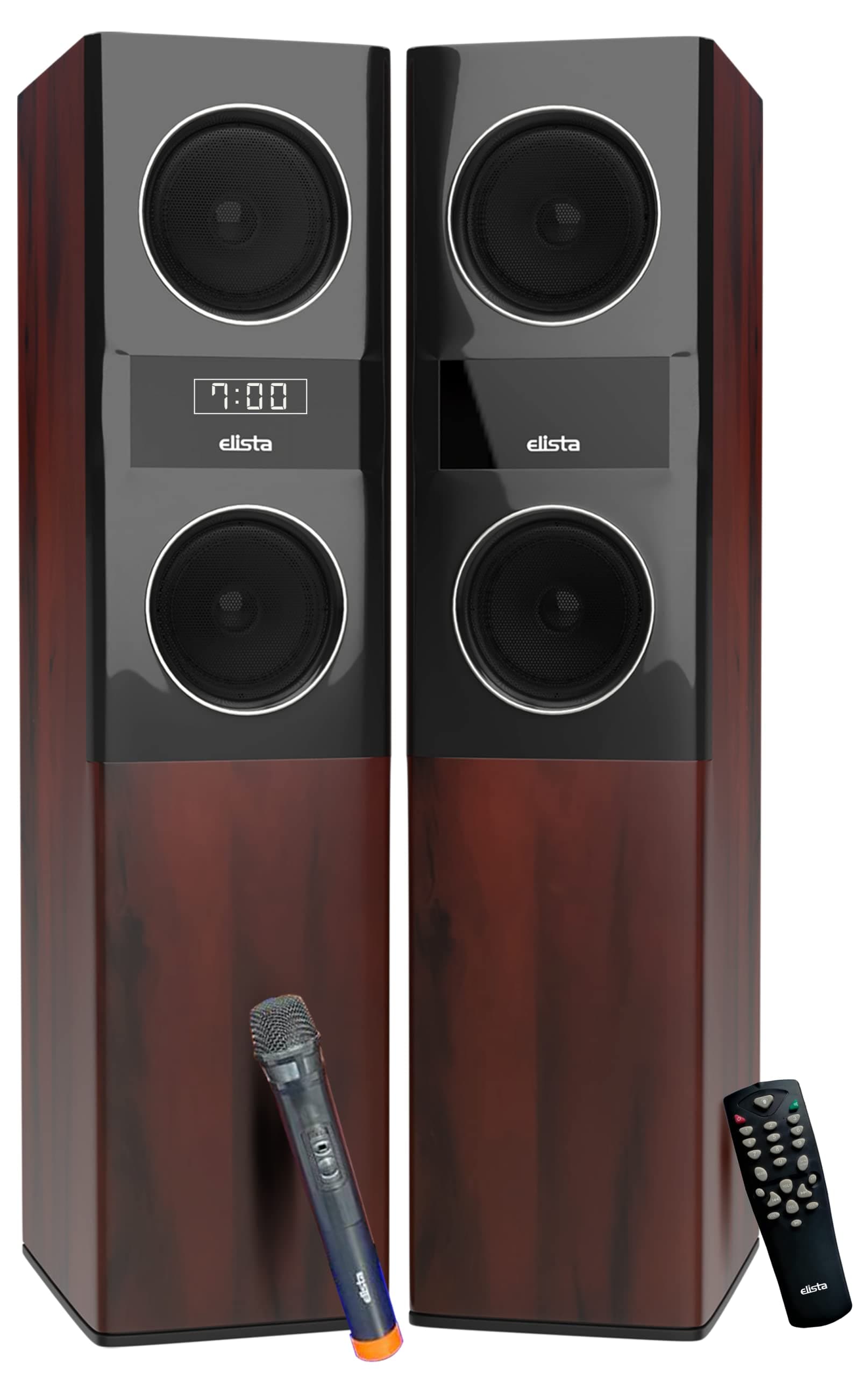 Elista ELS TT-14000 AUFB 140 W Bluetooth Twin Tower Speaker with USB/FM/AUX | Fully Functional Remote |with Wireless MIC | Black |