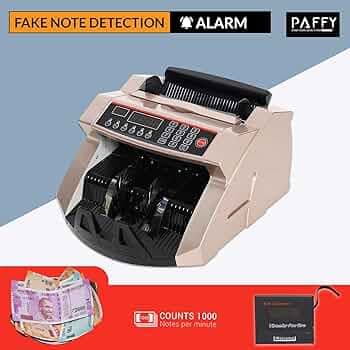 PAFFY Premium Note Counting/Currency Counting Machine with Fake Currency Detector and External Display, Counting Speed - 1000 Notes/Min, Chrome Finish