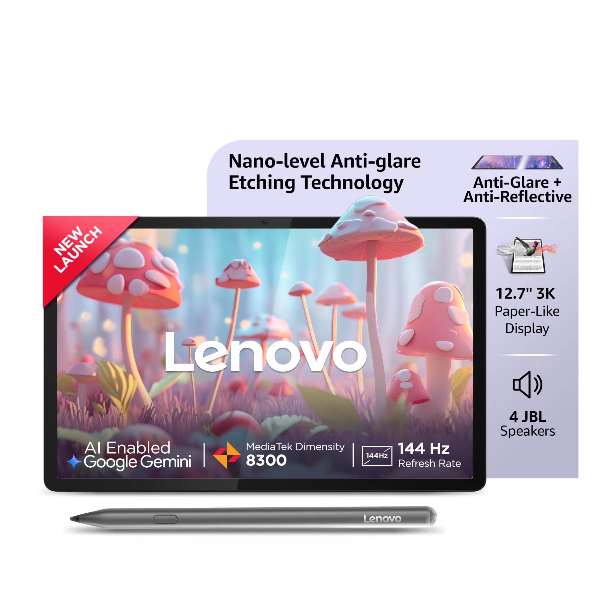 Lenovo Idea Tab Pro with Paper-Like Anti Glare 12.7" 3K 144 Hz Display & Pen Plus (Matte Edition)| 12GB RAM, 256GB ROM|10200mAh with 45W Charger|Media...