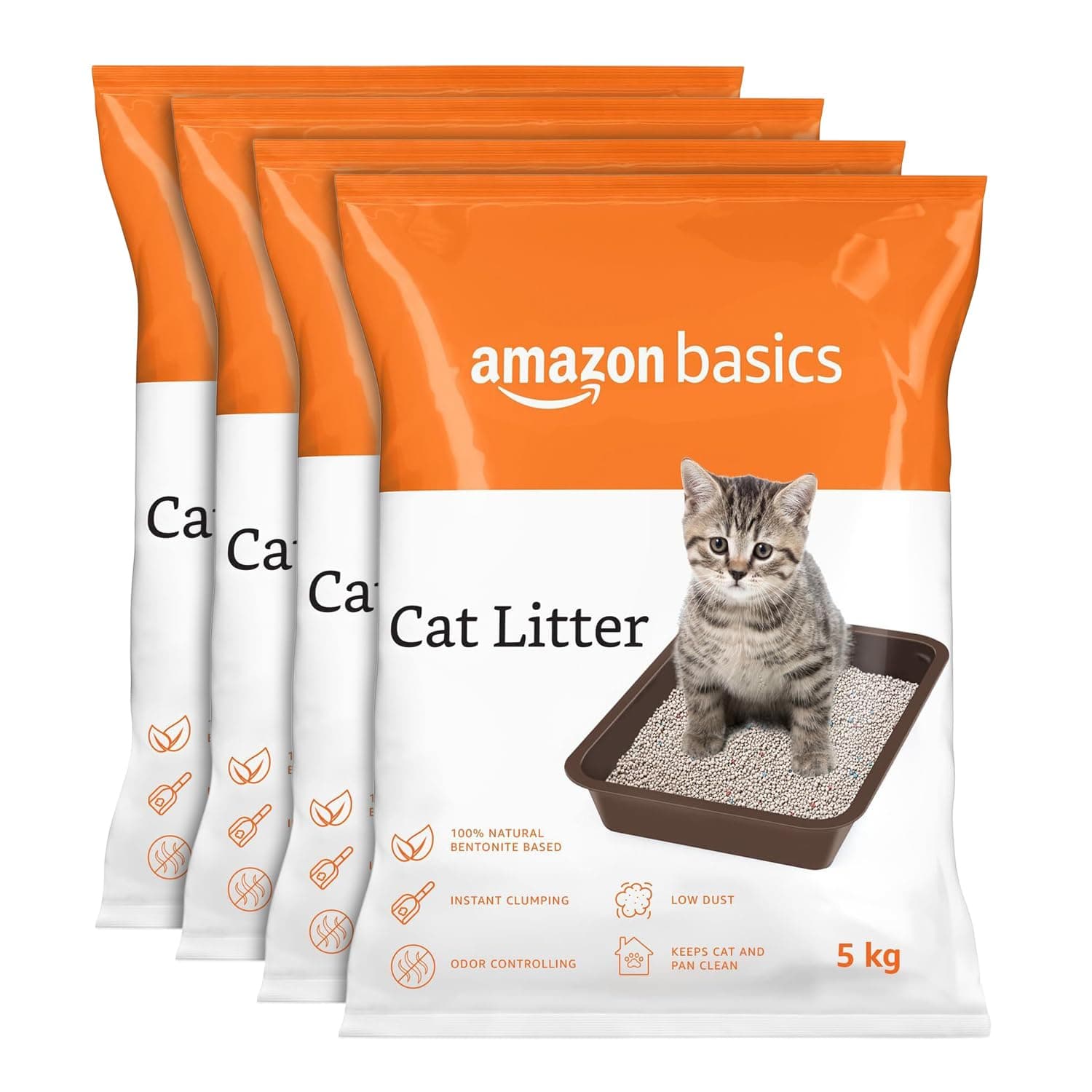Amazon Basics Scoopable White Bentonite Cat Litter | Unscented | 20Kg (5kg x Pack of 4)